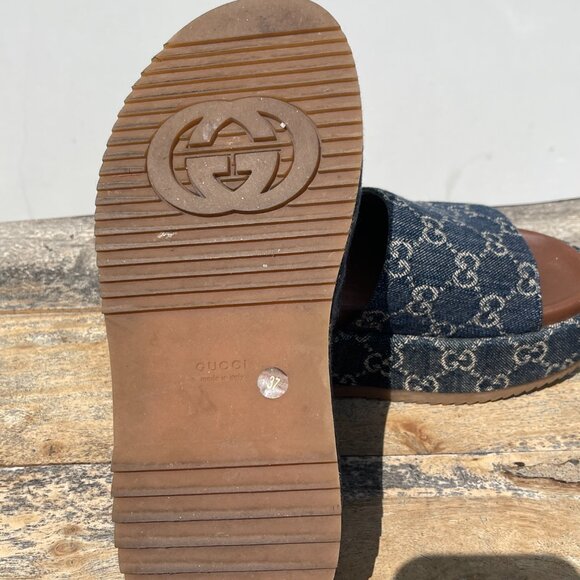 Gucci Women's Angelina Denim Blue Platform Sandals Size 37 - Picture 3 of 9